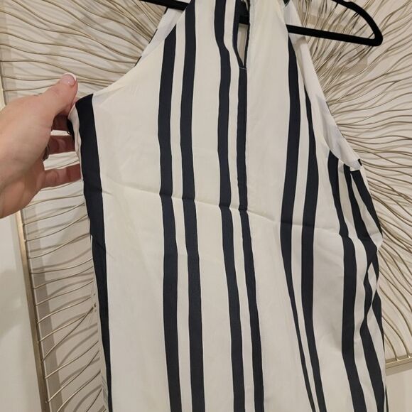 Anthropologie Bishop + Young Ivory Navy Striped High Neck Sleeveless Top Large - Picture 10 of 12